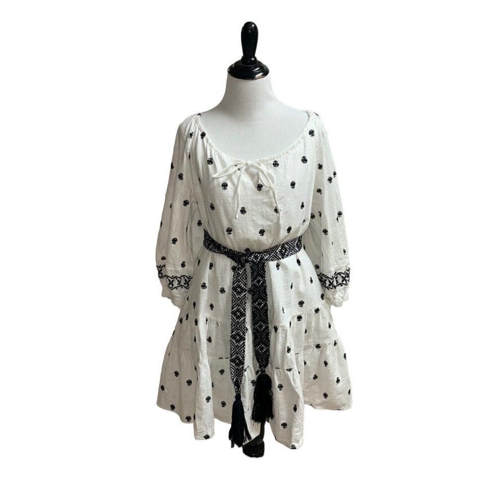 A Loves A Women's Prairie Mini Dress S Small Belted Puff Sleeves Embroidered